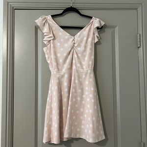Light pink & white GB mini polkadot dress with tie at the back- flowy A line